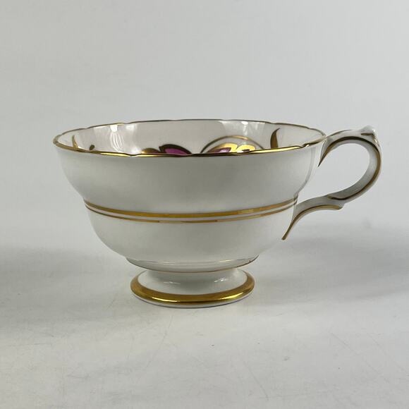 Copelands Grosvenor China England Teacup Saucer Set Purple Floral Gold Trim - Picture 2 of 15